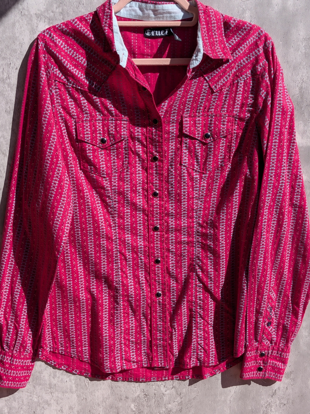 Pink Western Pearl Snap Shirt Medium Rodeo Boho
